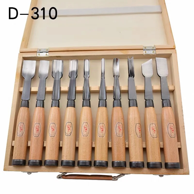 D310 10Pcs Woodpecker Dry Hand Wood Carving Tools Chip Detail Chisel Set Knives Tool