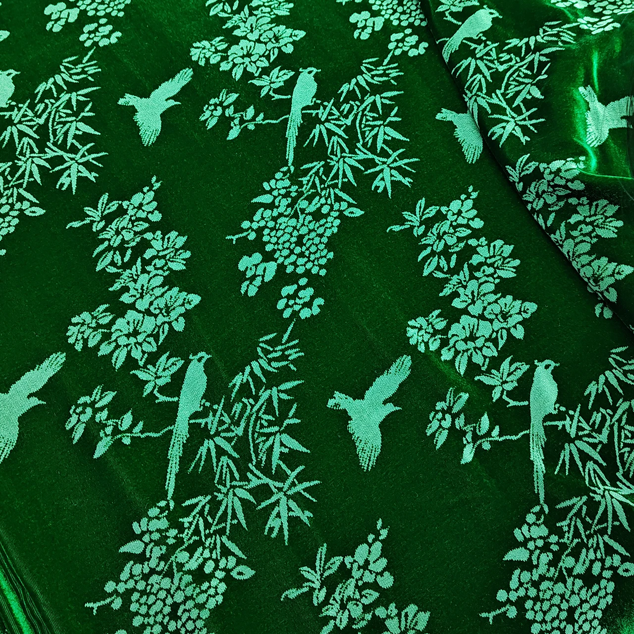 

Haute Couture горящая печать с рисунком птицы ткань шелковый бархат шелковицы, кофейный/черный/зеленый, элитный пошив одежды и домашний декор