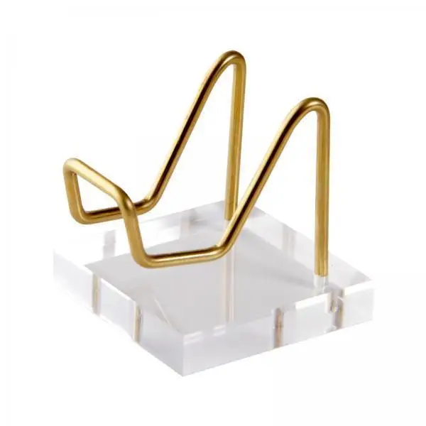 Crystal Display Stand with Clear Acrylic Brass Support Mineral Fossil Geode Holder for Office Exhibit
