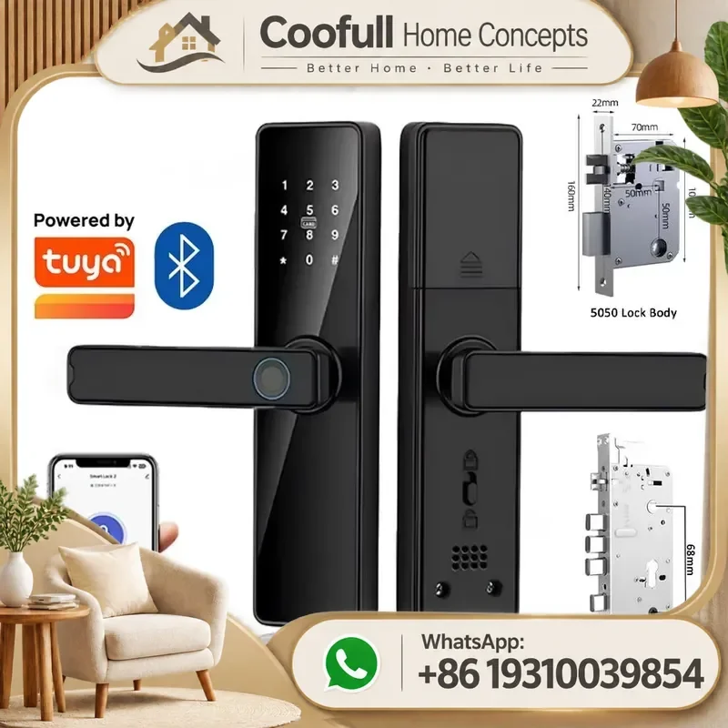 Tuya Smart Digital Door Lock Fingerprint Wood For Hotel Bedroom Home Security App Control Cloud Storage Multi Language