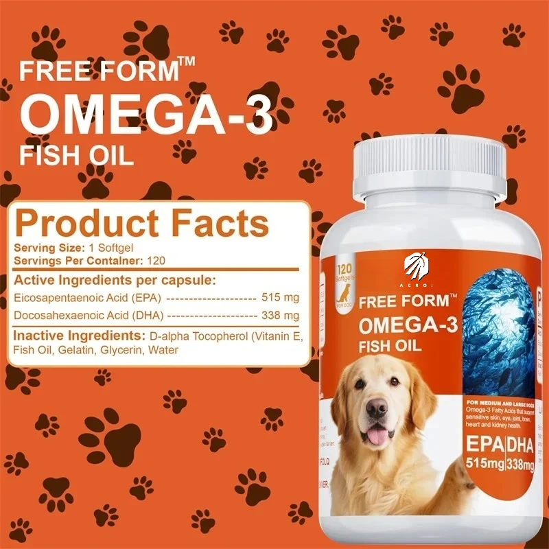 Omega-3 Fish Oil for Dogs - Supports Everyday Eye, Joint, Brain, Heart, Kidney, Immune System Health