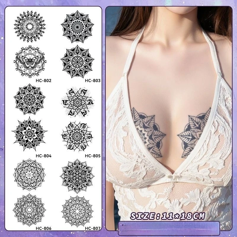 

Datura Pattern Breast Temporary Tattoos Herbal Juice Waterproof Anti Sweat Nipple Cover Fake Tattoo Sticker Kept for 15 Days
