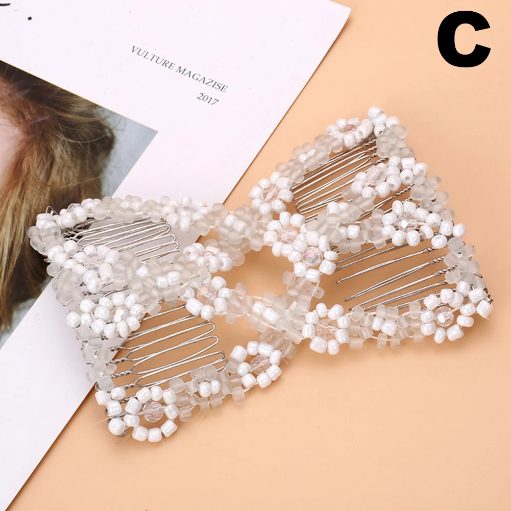 Double Row Combs Magic Twist Elastic Beads Hair Side Combs Pearl Hairpin Stretcher Hairstyle Clip Hair Accessories For Women