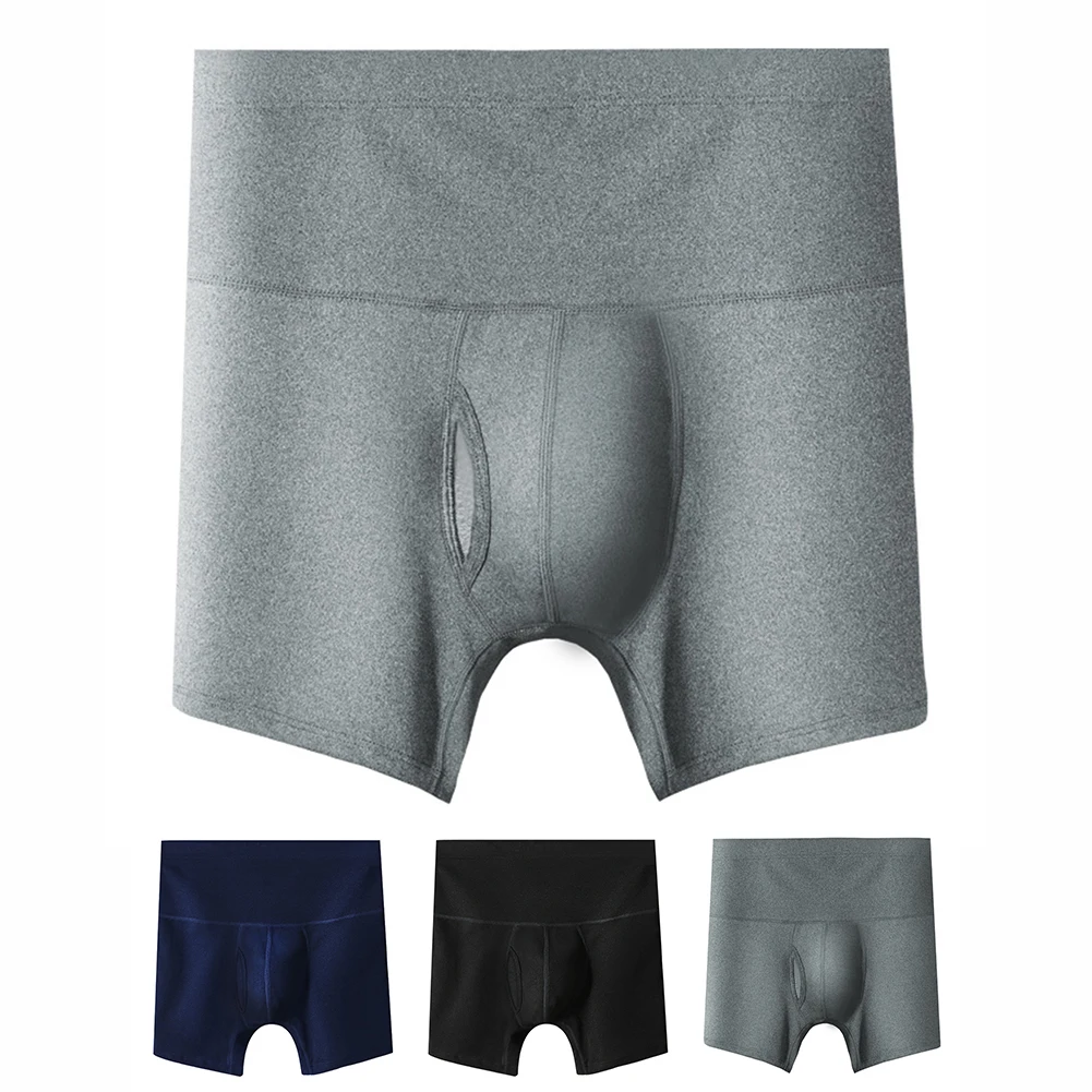 Cuecas boxer masculinas confortáveis de cintura alta com bolsa respirável, cuecas macias de poliéster e elastano para uso estendido