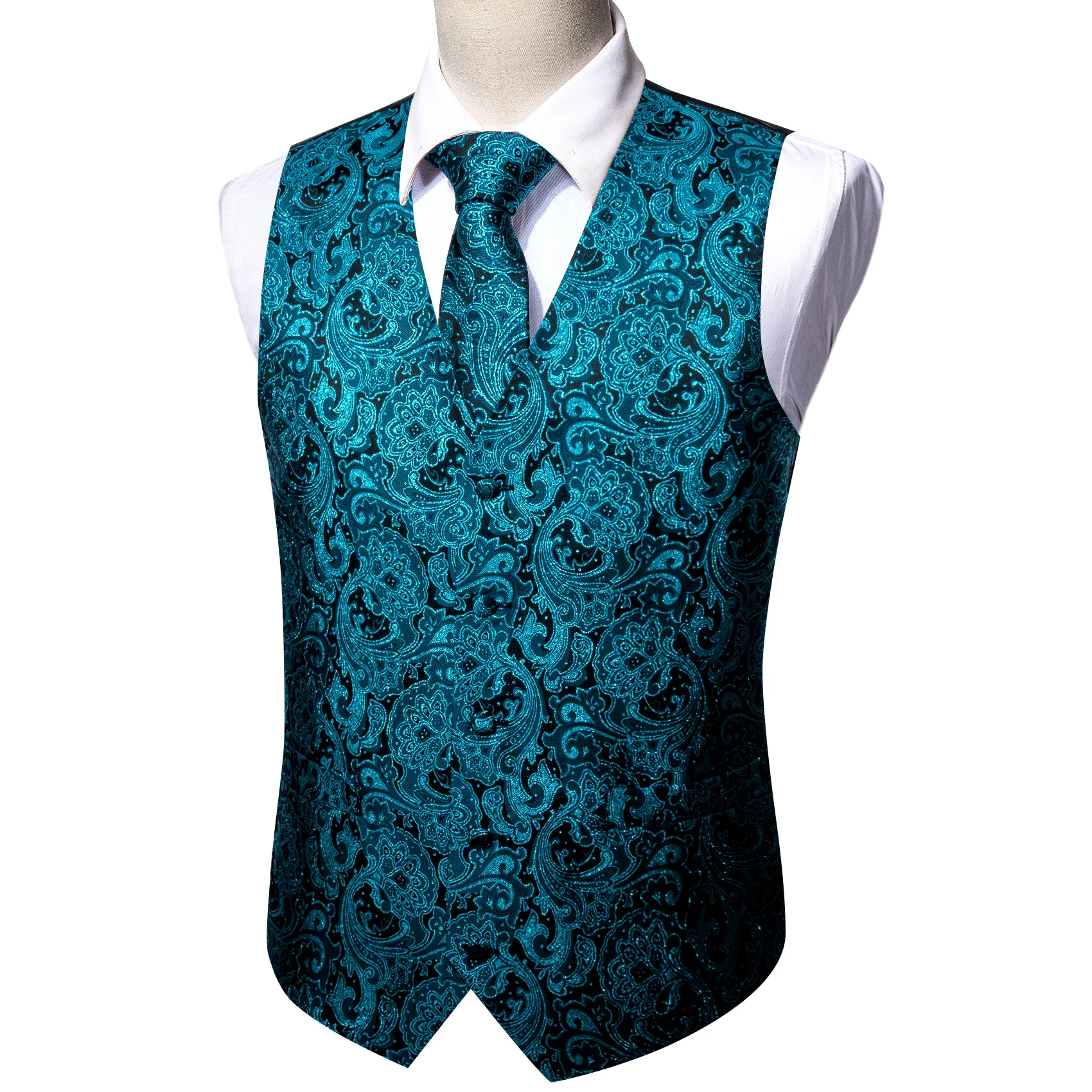 Elegant Mens Suit Vest Silk Green Teal Peacock Blue Turquoise Male Dresss Slim Fit Waistcoat Formal Jacket Gilet Barry Wang