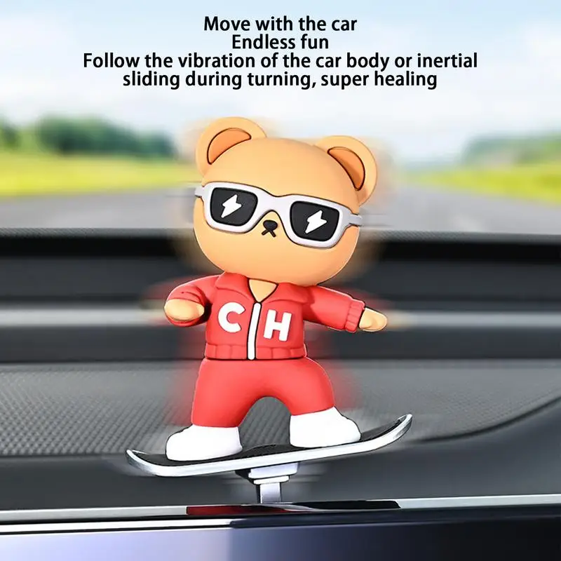 Dashboard Skateboarding Bear Funny Car Dashboard Figure Small Skateboarding Bear Automotive Trim Adhesive For Road Trip Fun For