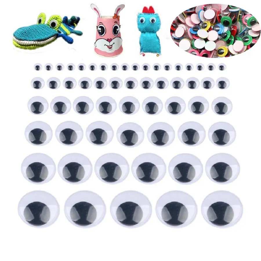 200pcs Googly Black Eyes Glue On Toys 3D Plastic Eye Educational Toys For Children Kids Handmade Art Craft 6mm 8mm 10mm Wide