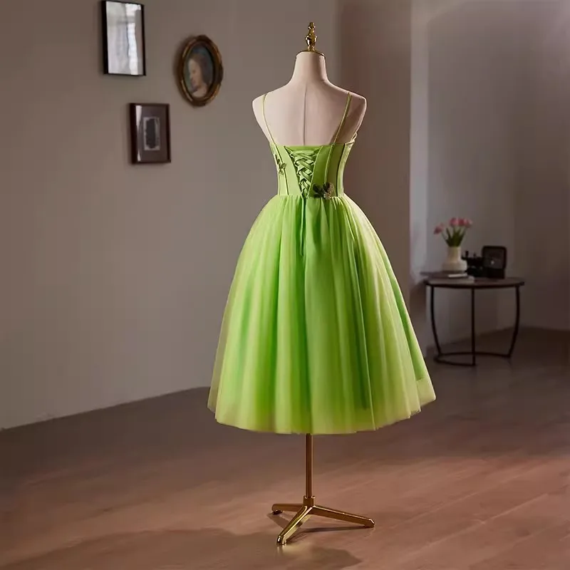 Robe de Bal Verte sur Mesure, à Bretelles Spaghetti, à Lacets, Bouffante, pour Occasions Formelles, ixde Mariage, Cocktail, Nouvelle Collection