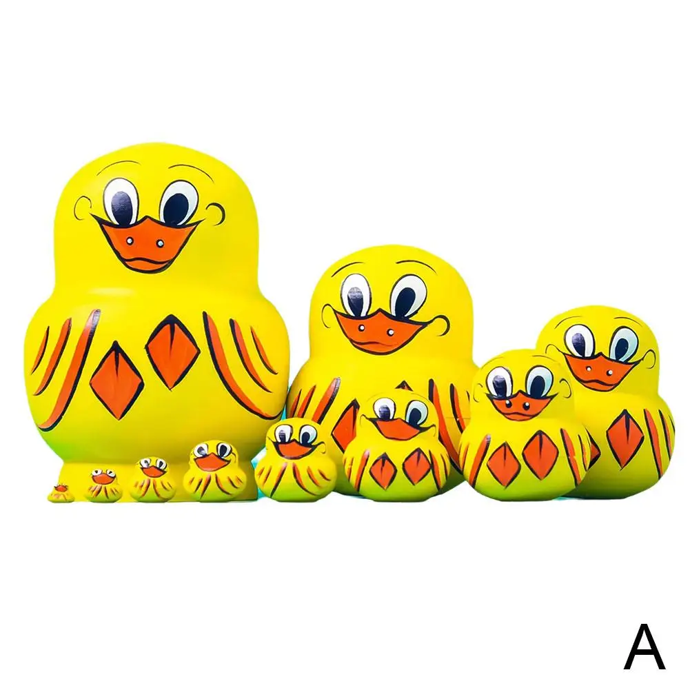 10 Layers Russian Nesting Dolls Toys Yellow Duck Matryoshka Dolls For Kids Handmade Hand-painted Arts Crafts G6u8