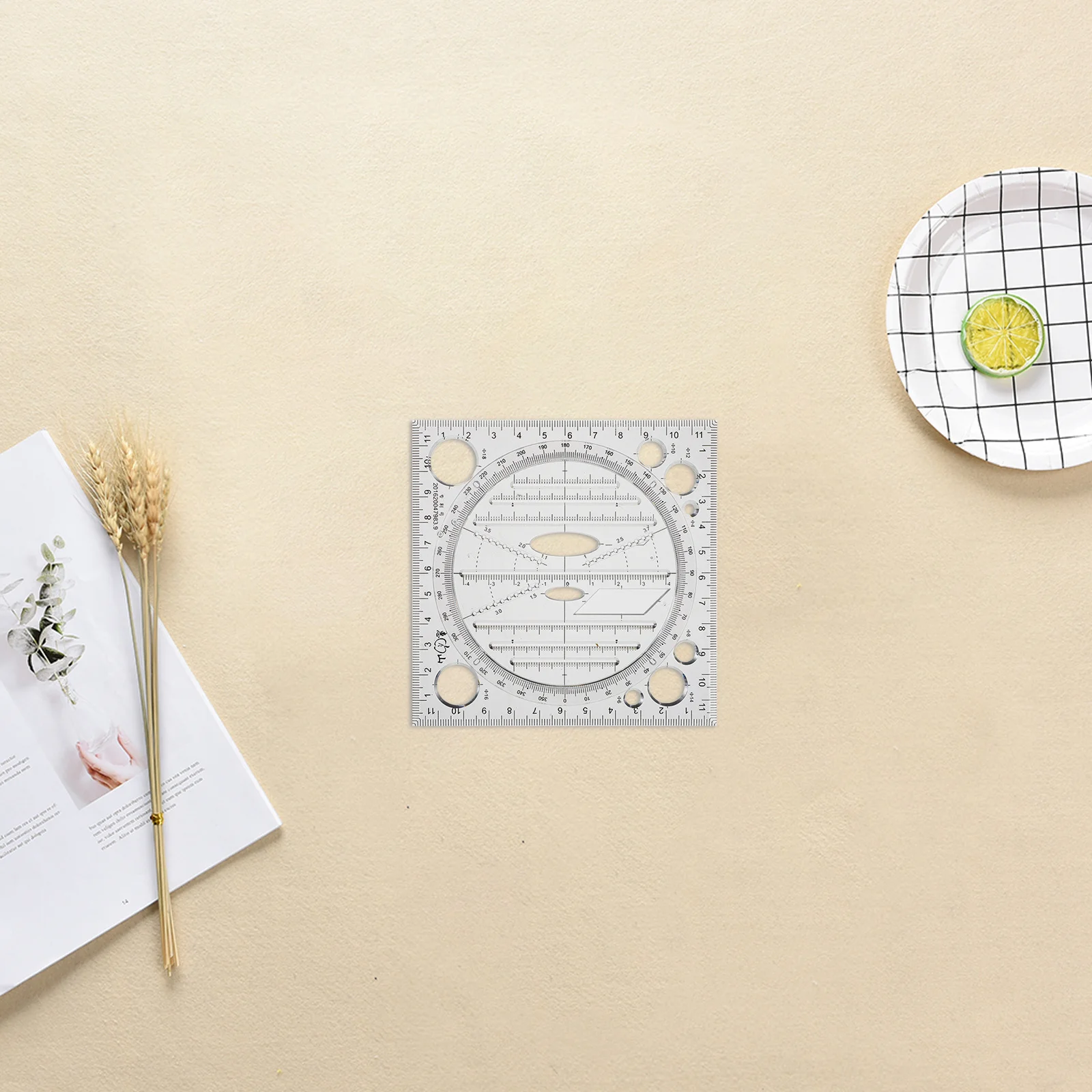 Geometric Drawing Template Plastic Circle Stencil 360° Angle Measurement Multi-Functional Ruler For Drafting Architecture