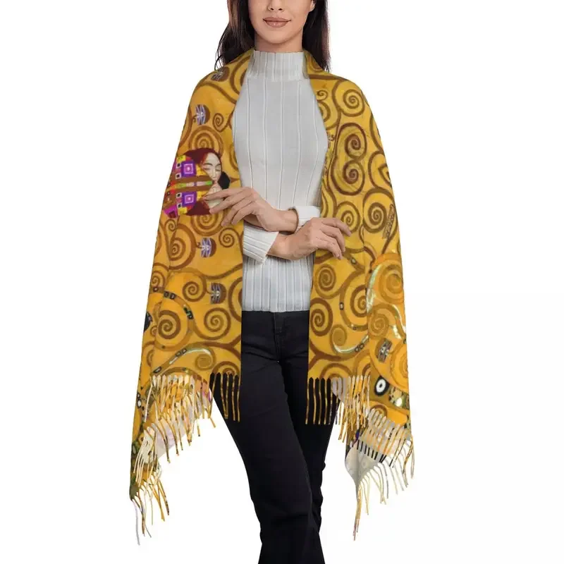 Tree Of Life By Gustav Klimt Scarf Wrap Women Long Winter Fall Warm Tassel Shawl Unisex Painting Art Scarves