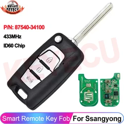 KEYECU OEM Original Board 433MHz ID60 Chip For Ssangyong Korando New Actyon C200 Auto Smart Car Key Remote P/N: 87540-34100
