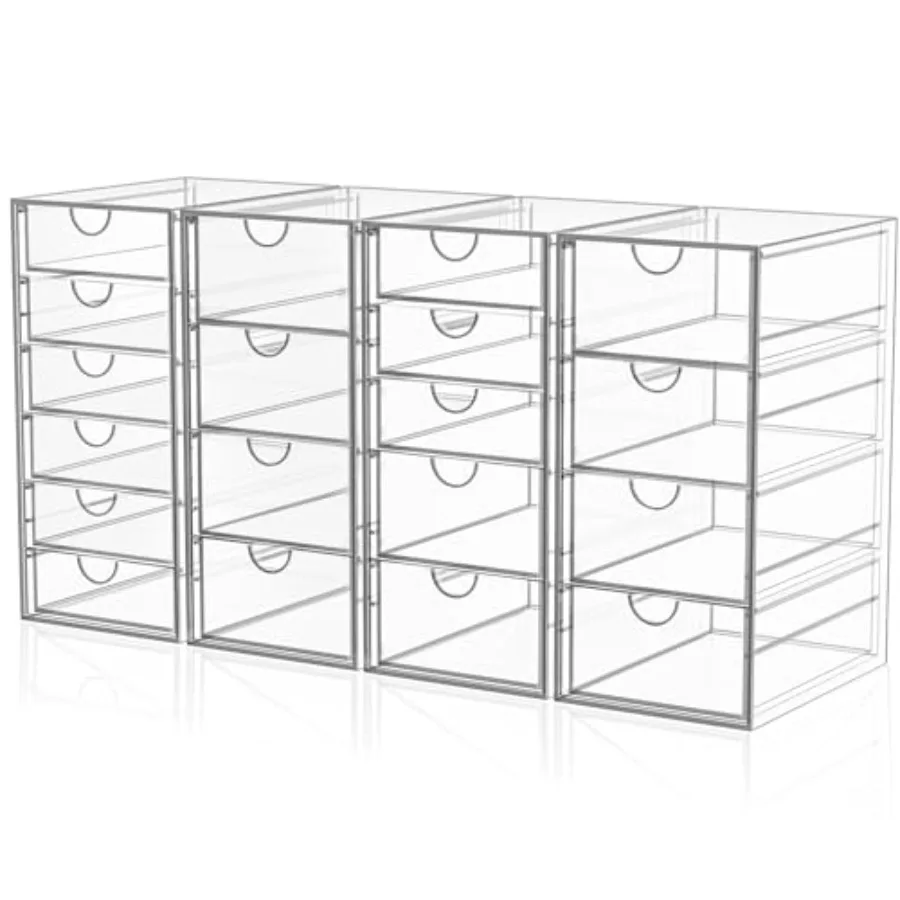 

Acrylic Makeup Organizer with, 4 Pack Clear Storage Drawers, Bathroom Makeup Organizer for Palettes, Cosmetic, and Beauty Suppl
