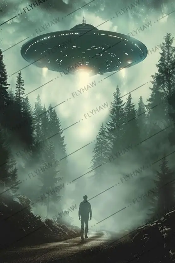 1s,Alien Abduction Decor UFO Alien Retro Tin Sign Chic Art Wall Metal Decorations Funny Iron Plaque Signs Gift for Room Bar Offi