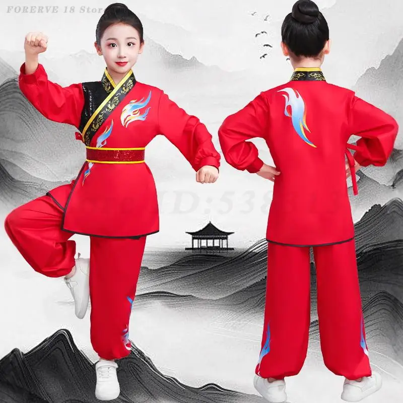 Nezha Children's Martial Arts Practice Clothing Boy Girl Chinese Traditional Kung Fu Tai Chi Uniform Kids Oriental Wushu Costume