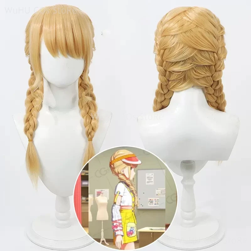 Anime Game THE IDOLM@STER Fujita Kotone Cosplay Wig Golden Braided Heat Resistant Synthetic Hair Halloween Party Role Play