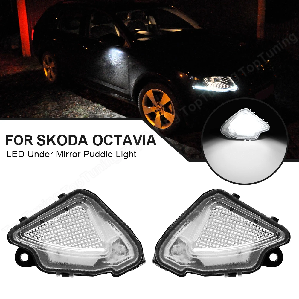 

2Pcs White Side Mirror Puddle Light For Skoda Octavia Superb Karoq Kodiaq Under View Side Mirror For VW T-Roc