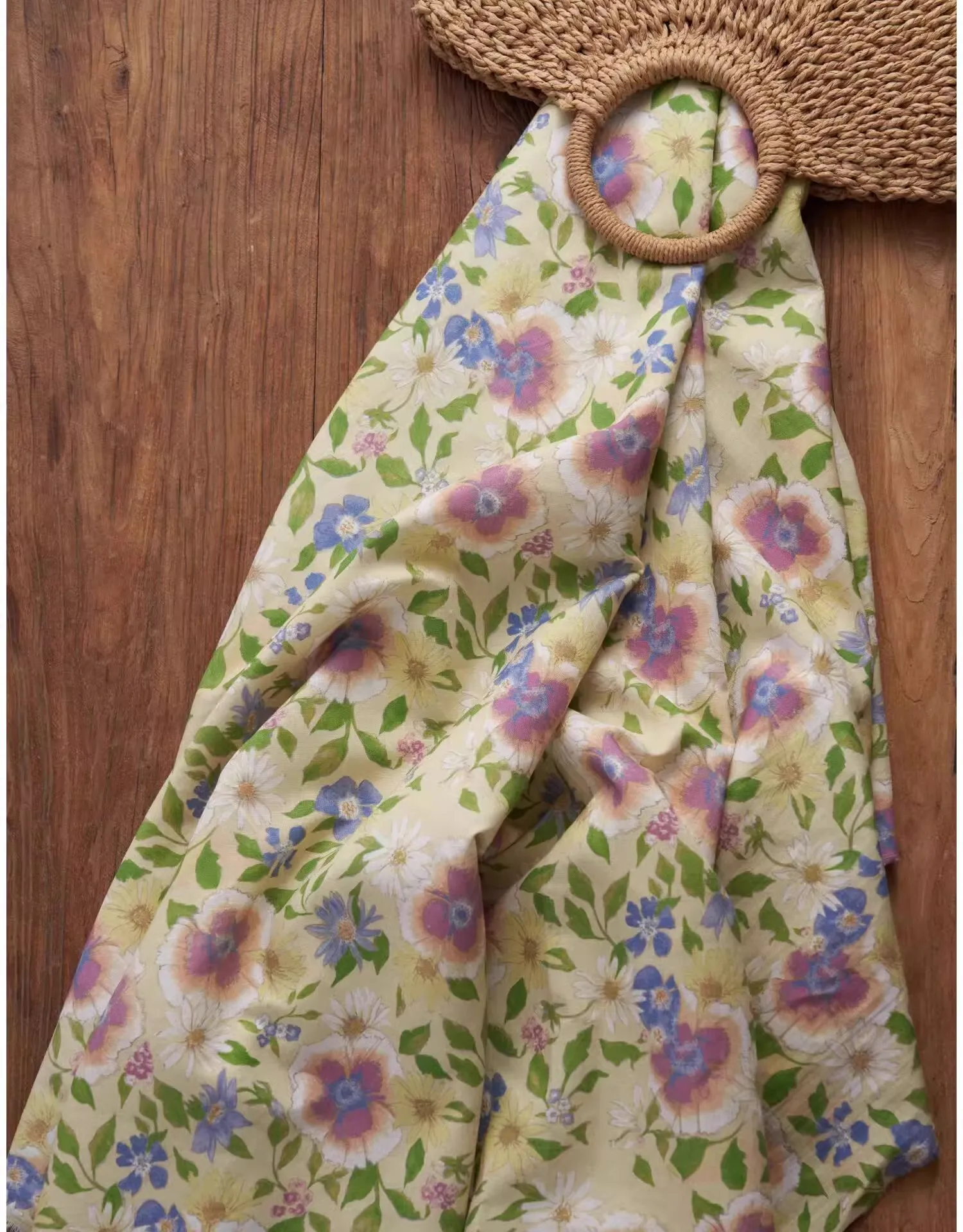 

1yard High quality ramie telas Flower print fabrics for material Dress robe and clothing cheongsam fabric