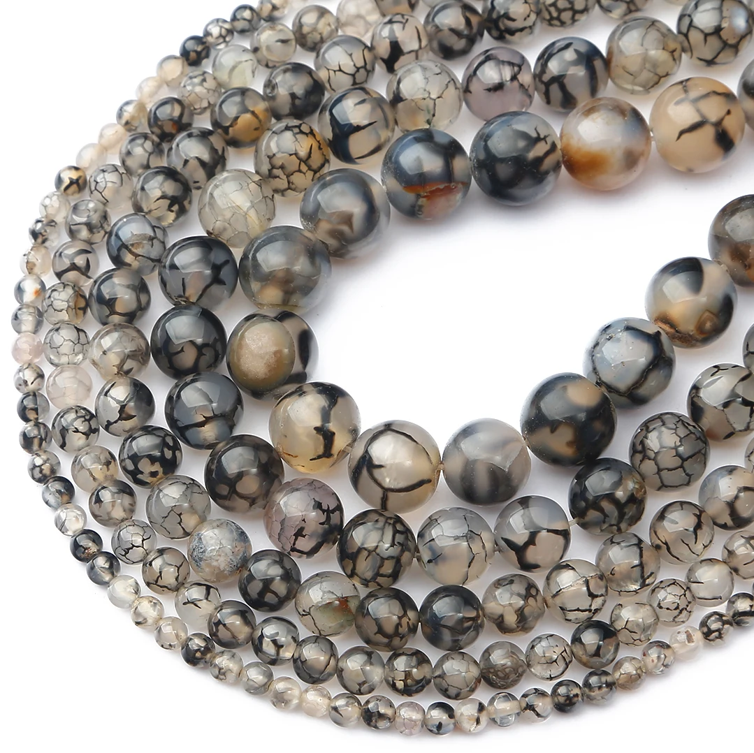 Runde Natursteinperlen, schwarze Drachenadern-Achate, lose Perlen, Armbänder für Handarbeiten, Schmuckherstellung, DIY-Armbänder, Zubehör – Detail 5