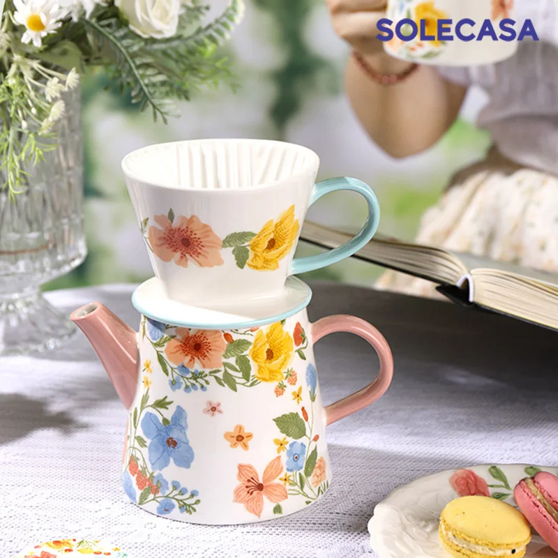 

Shunxiang Small Garden Ceramic Teapot Hand - Brew Coffee Filter Cup Coffee Pot Tea Water Cup 3 - Piece Set Festival Gift