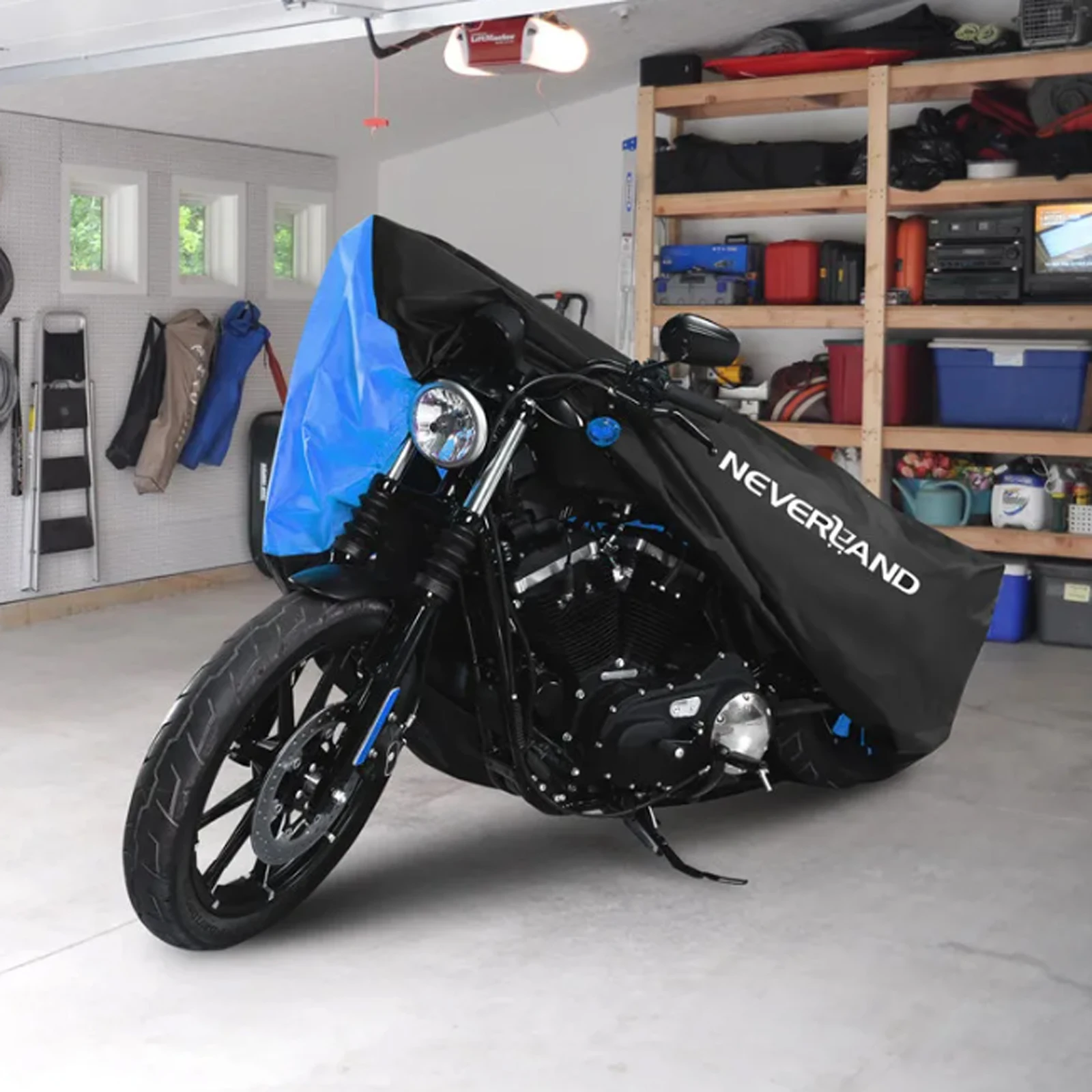 Pokrowiec na motocykl NEVERLAND, akcesoria motocyklowe, rozmiar XL pasuje do motocykli o wymiarach do 205*75*135, czarno-niebieski