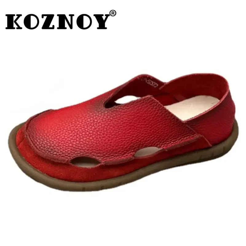 

Koznoy сандалии 2 см в этническом стиле из натуральной кожи, летние удобные женские туфли-оксфорды без шнуровки на мягкой подошве, тапочки на плоской подошве