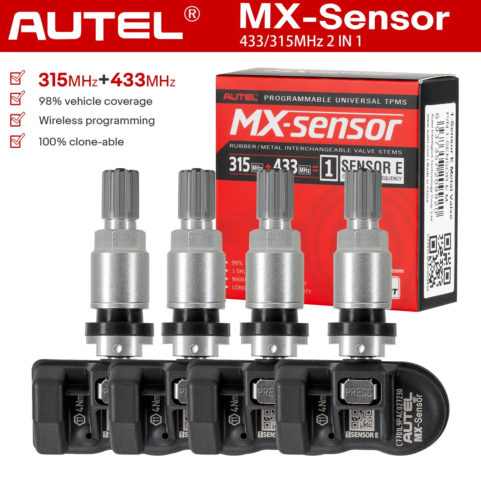 AUTEL MX Sensor 315MHz 433MHz 2 in 1 Universal TPMS Sensor Tire Pressure Monitoring System adaptor used with TS501 TS508WF