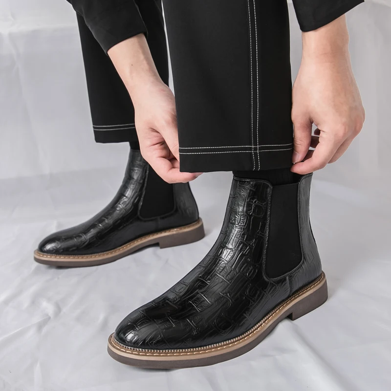 العلامة التجارية التنقل تنوعا الجلود عالية أعلى الأحذية أزياء ومريحة لينة الرجال تشيلسي الأحذية في الهواء الطلق عدم الانزلاق المشي الأحذية