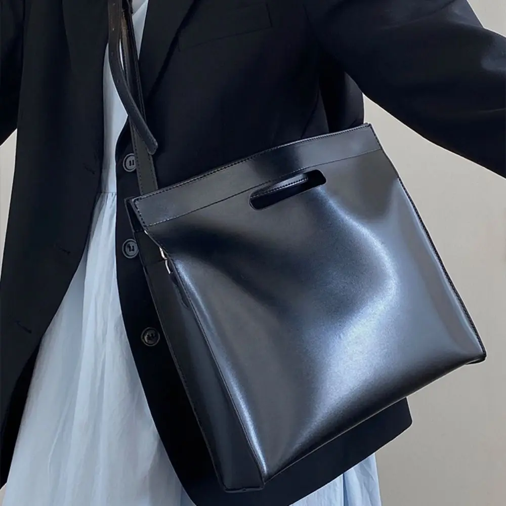 Borsa tote per documenti da ufficio in PU alla moda Borsa per computer di grande capacità in tinta unita Borsa a tracolla Borsa per documenti per ragazze