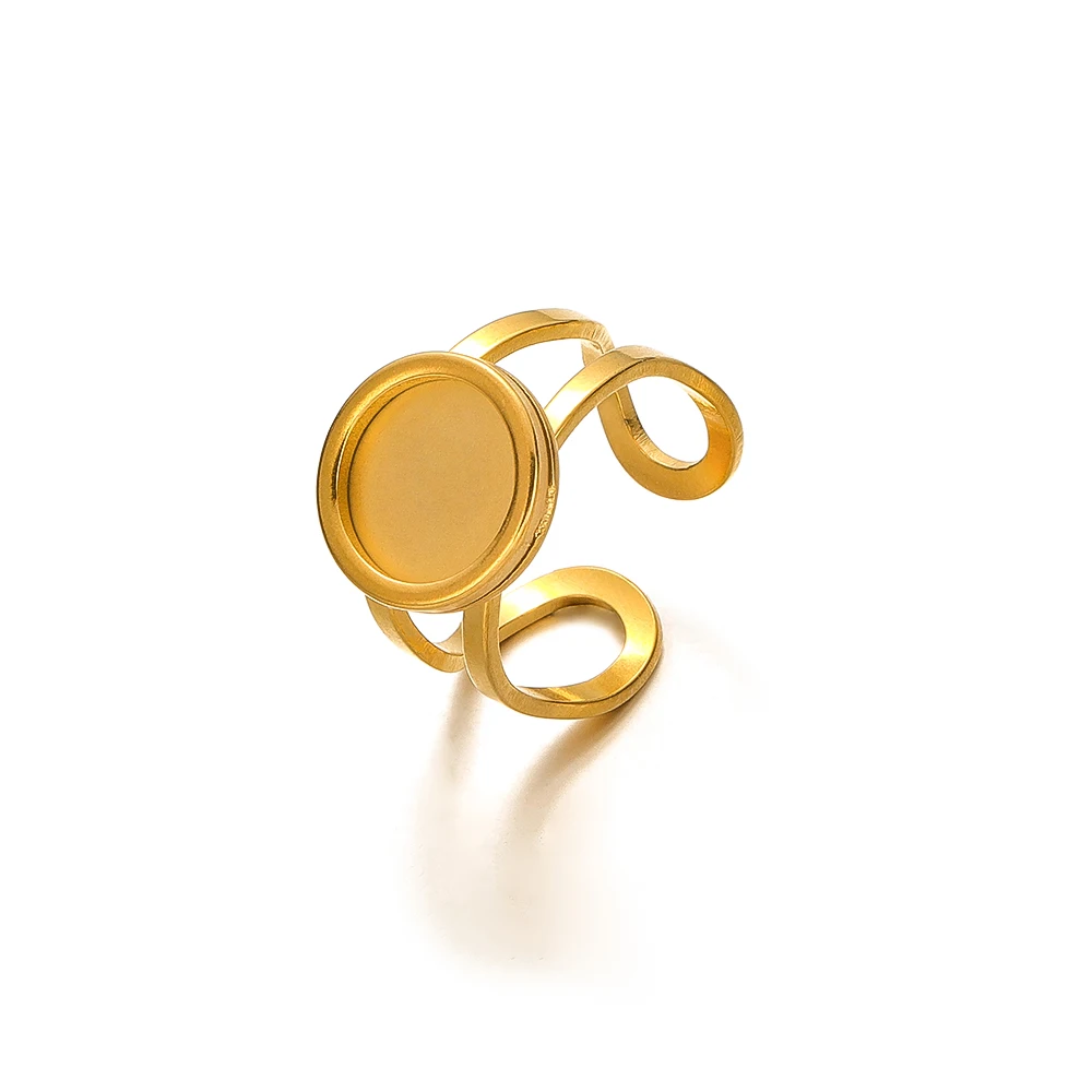 4 pezzi in acciaio inox rotondo anello aperto Base cabochon in vetro impostazioni cammeo vassoio vuoto per basi anello fai da te impostazione creazione di gioielli