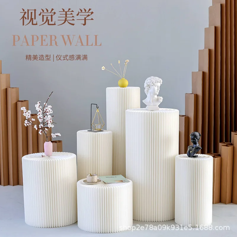 

1. Wallpaper Partition Cylindrical Display Cabinet Shelf, Foldable Figure Shelf, Cabinet Storage Ornaments