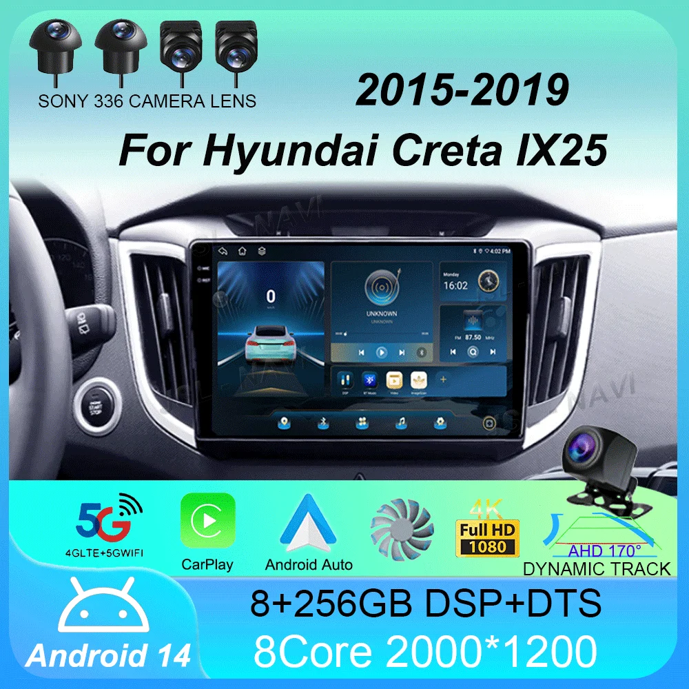 Android 14 Car Radio For Hyundai Creta IX25 2015 - 2019 Multimedia Video Player Navigation stereo GPS