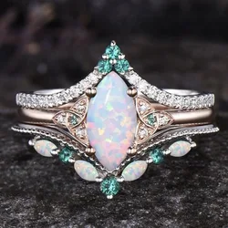 New alloy inlaid horse eye opal , three-piece women's fire color ring.