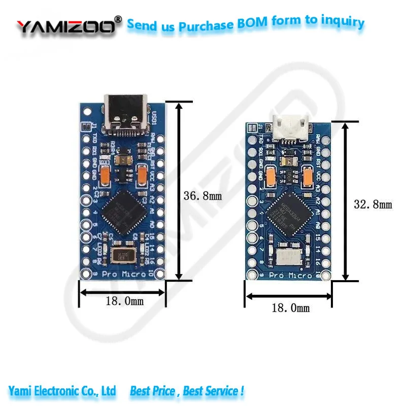 Type-C MINI USB Pro Micro für Arduino ATmega32U4 5V/16MHz 3.3V/8MHz Modul mit 2-reihigem Pin-Header Leonardo USB-Schnittstellenkarte – Detail 4