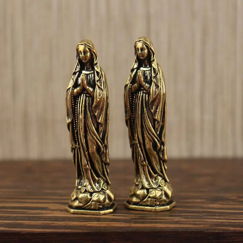 【AD】1Pcs Retro Brass Maria Figurine Pendant Brass Maria Figurine Pure Copper Vintage Religion Virgin Mary Desktop Ornament - view 4