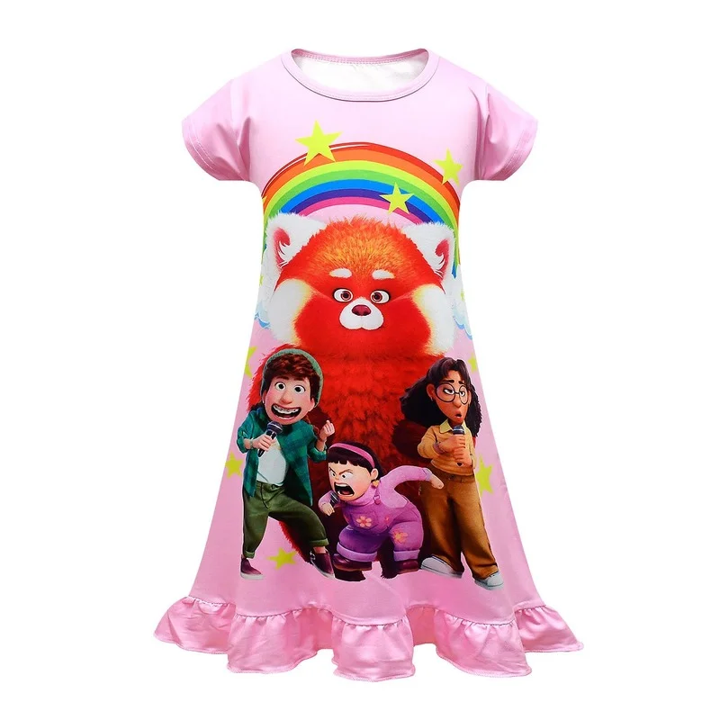 Kids  Dresses for Girls Disney Turning Red Cartoon Dress Toddler Girl Summer Pink Dress Princess Pajamas Party Dress Halloween