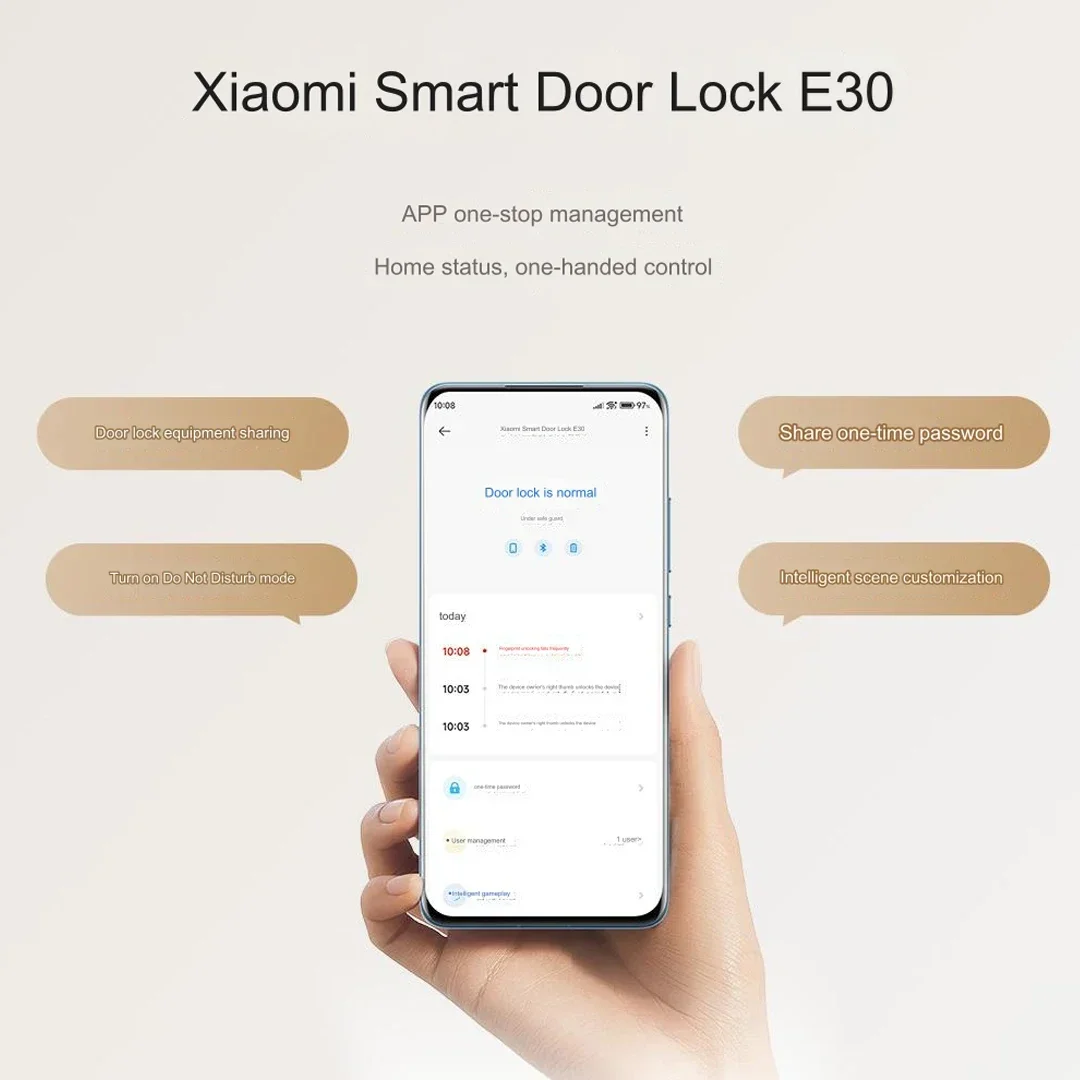 Xiaomi Smart Door Lock E30 Bluetooth 5.0 Password NFC Fingerprint Unlock Intelligent Doorbell Work with Mi Home App Smart Home