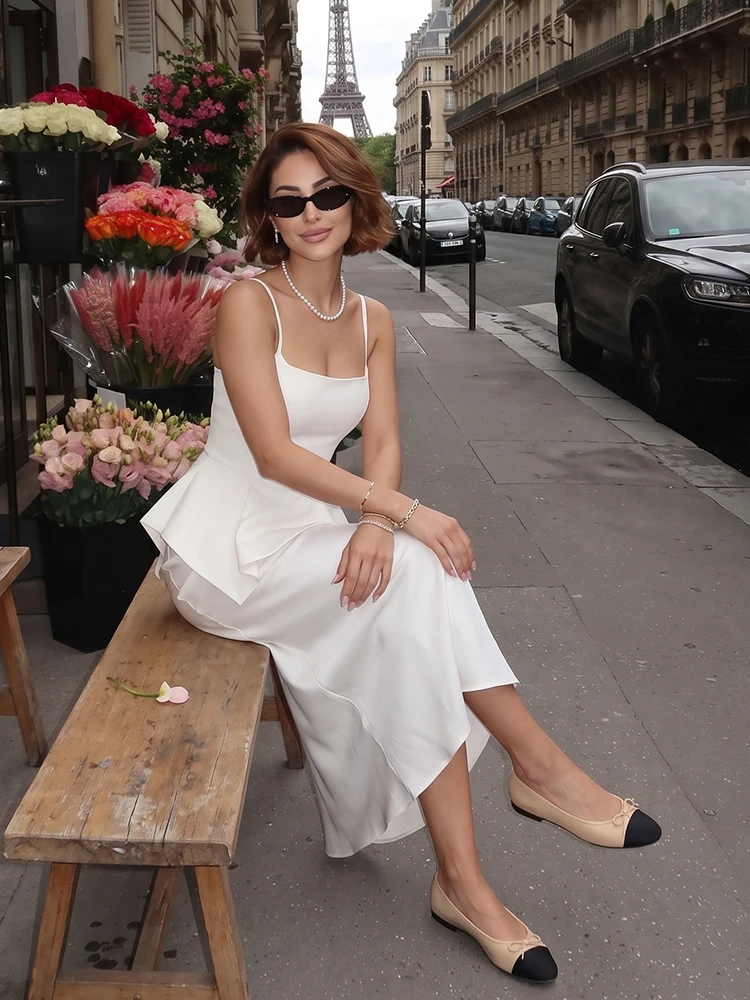 HH Women's Summer Spaghetti Strap Cami Top Square Neck Structured Asymmetric Hanky Peplum Hem Tank Date Office Party Wear
