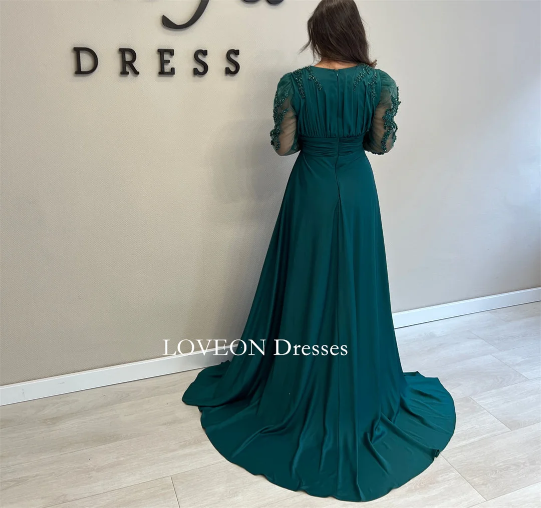 O-Neck Dubai Vintage Formal Dress Prom Party Satin Beading  Customized Ruched Evening Gowns for Women Formal Bridesmaid Dress