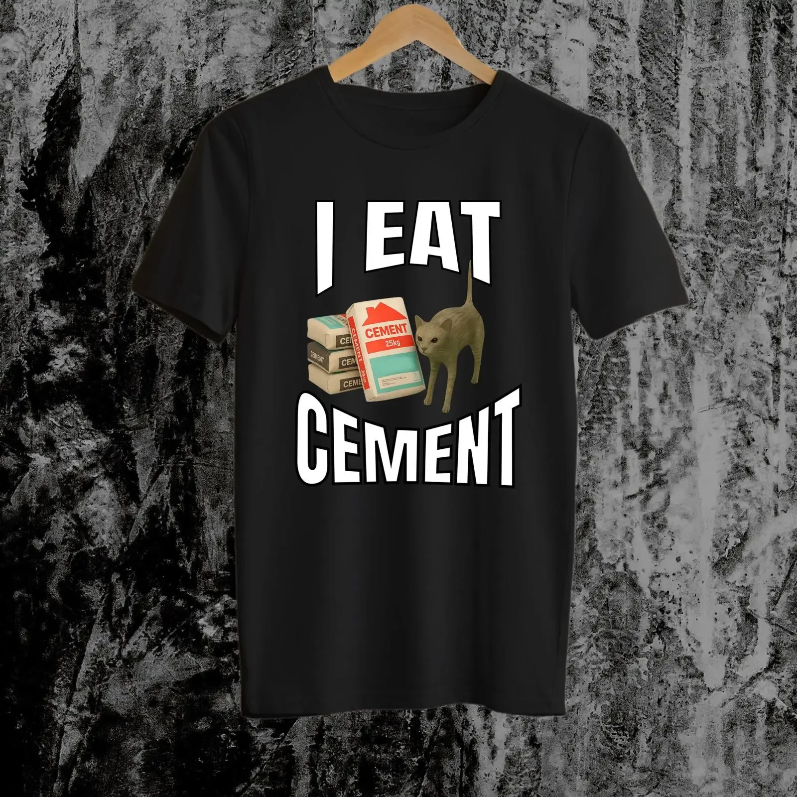 I Eat Cement Cat Funny Meme T Shirt Ironic Unhinged Oddly Specific Cringe Lover  vintage Washed homme fashion Versatile Casual