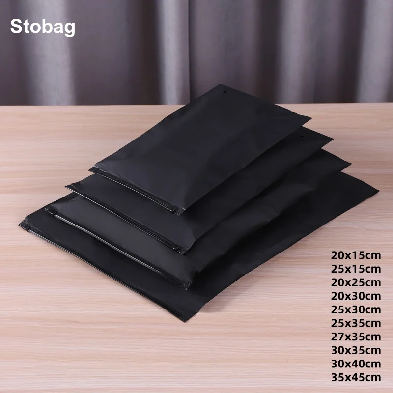 StoBag 50pcs Wholesale Black/Yellow Frosted Zipper Clothes Packaging Bags Storage Sealing for Shirts Towel Pouch Travel Supplies