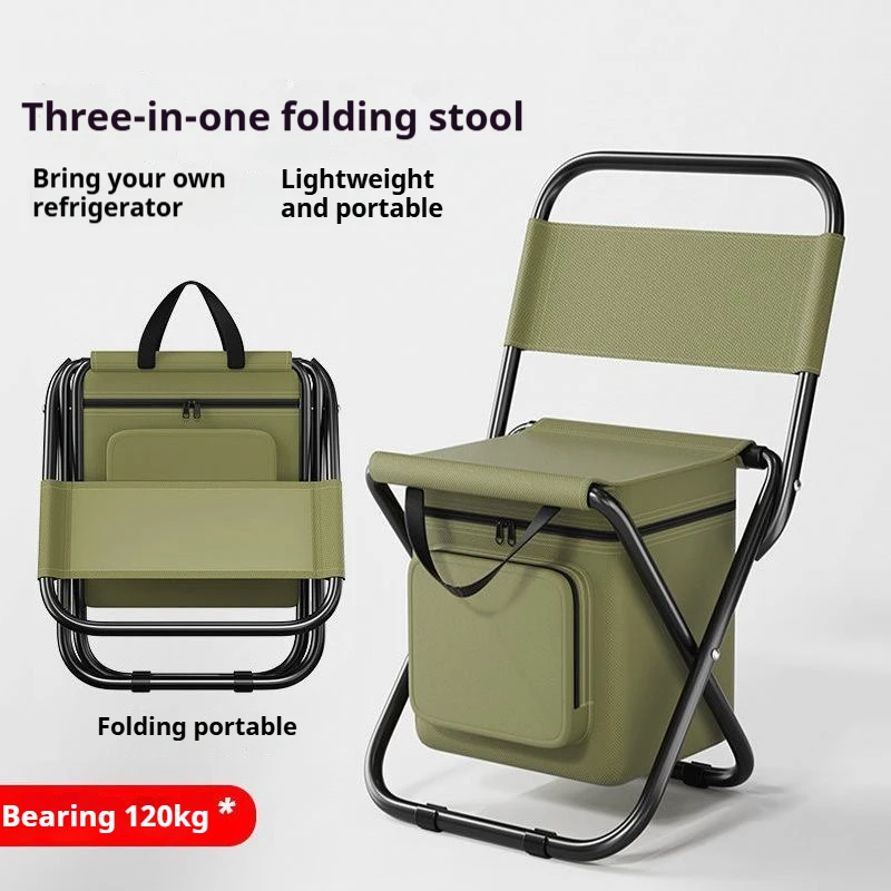 Outdoor Folding Chair 3-in-1 Fishing Beach Leisure Chair Camping Camouflage Pony Large Capacity Ice Pack Outdoor Outing Chair