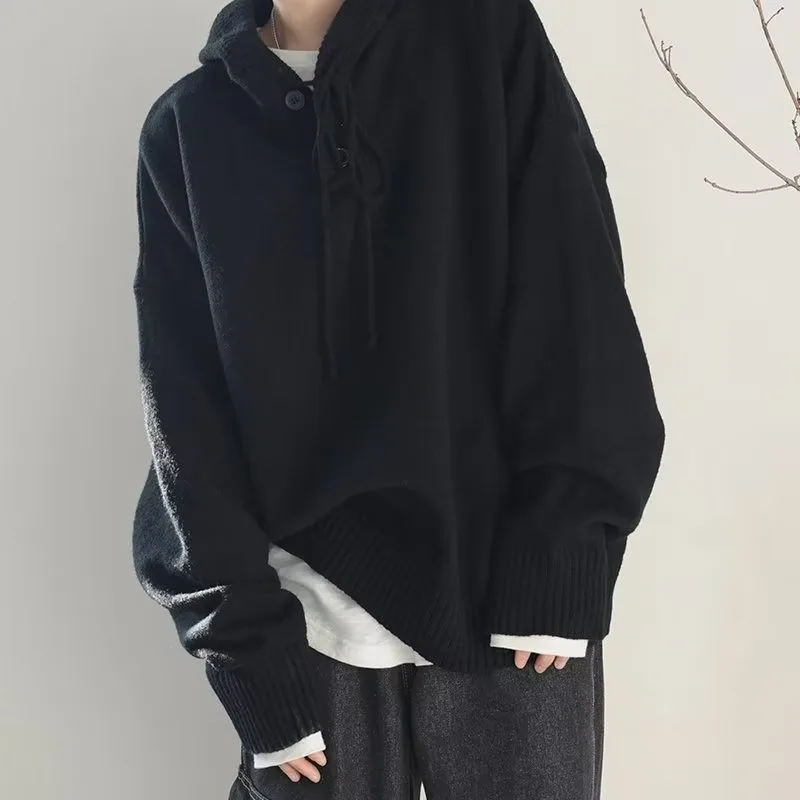 

Sweater hoodie men's retro thick coat autumn and winter high-end trendy brand knitted sweater jacket