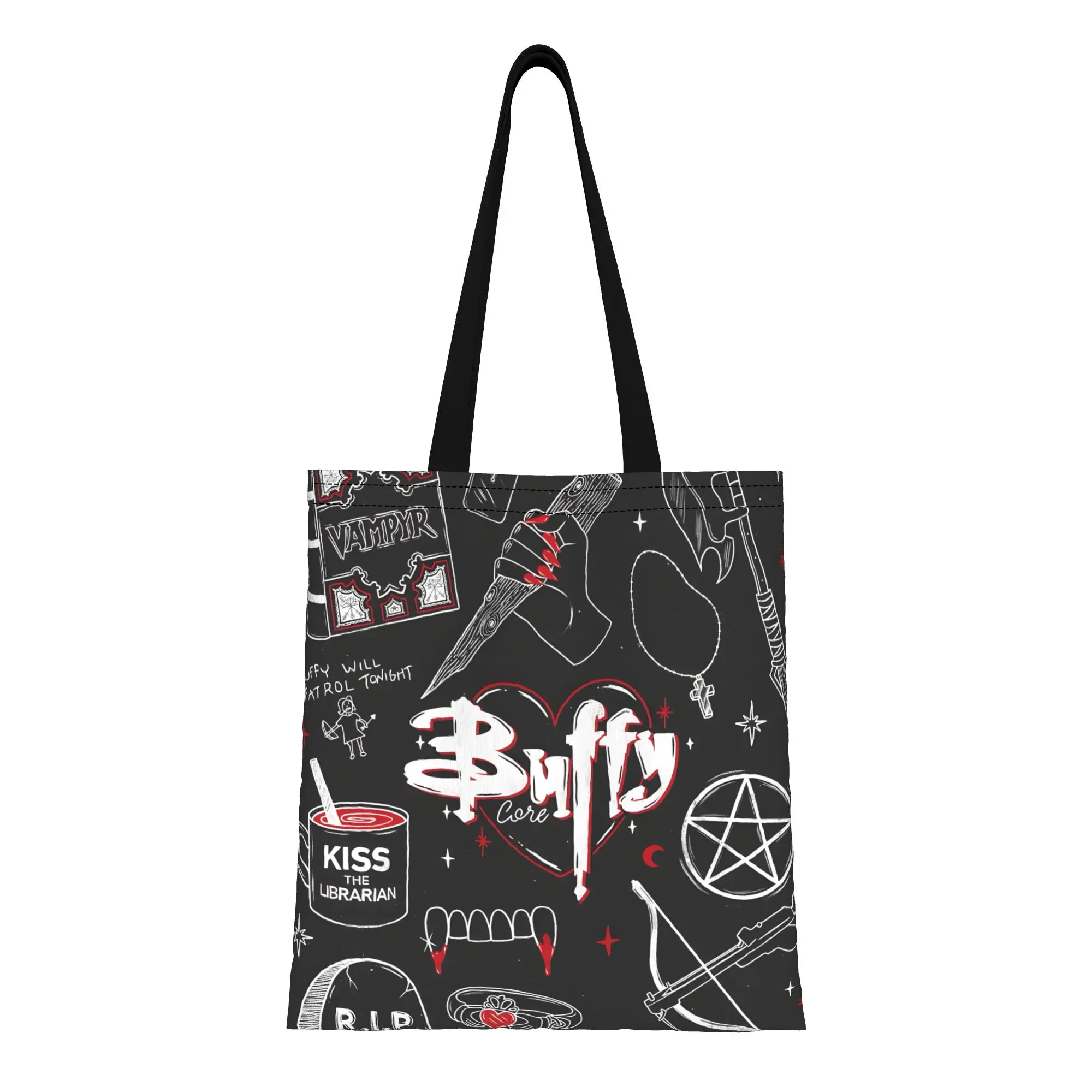 1PC Buffy Core Element Canvas Tote Bag Gothic Hunter Buffy  Canvas Tote Bag Perfect for Shopping Grocery Travel & Outdoor