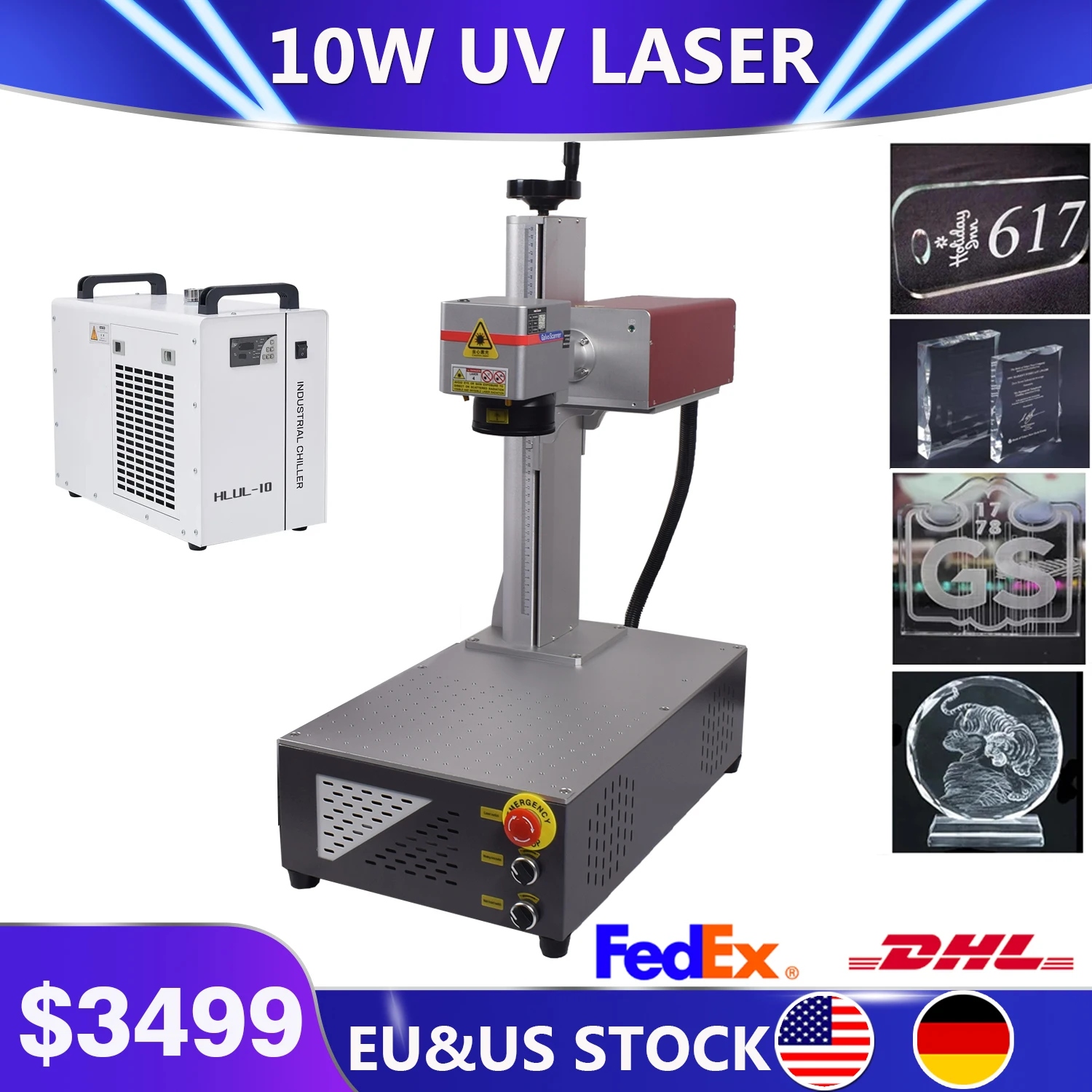 10W UV 355nm Laser Marking Machine UV 5W 355nm Non-Metal Engraver for Glass/Wood/PVC/Stainless Steel/Plastic Leather EU STOCK