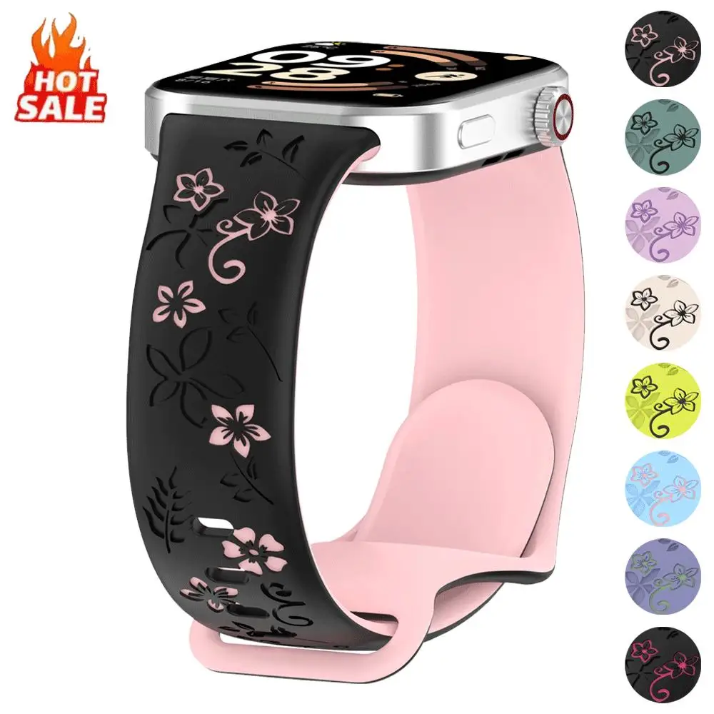 Two tone floral carved soft silicone strap For Redmi Watch 6 5 4 Mi Band 9 Pro 8 Pro Waterproof breathable comfortable unisex