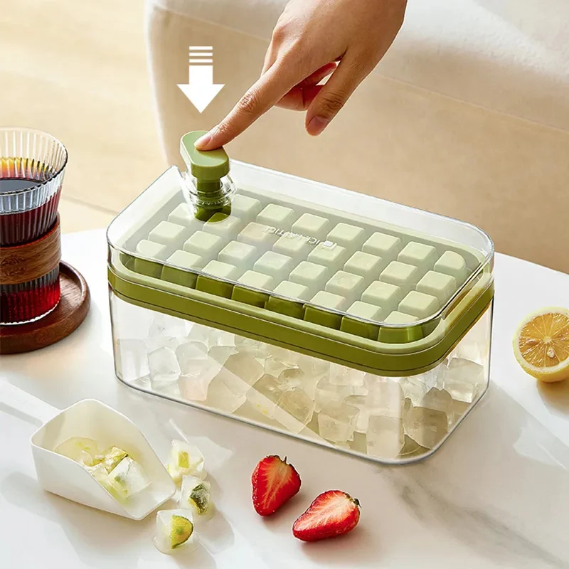 Ice Cube Moulds Ice Making Box Homemade Ice Compartment Food Grade Push Ice Compartment Frozen Ice Cubes One Click Drag Ice