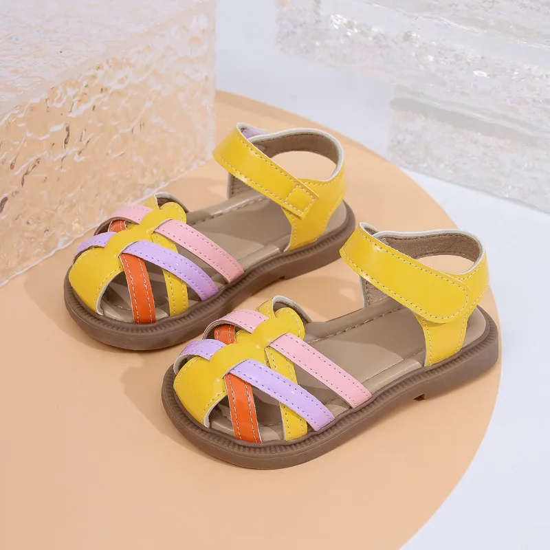 Kids Colorful Closed Toe Roman Sandals, Summer Adjustable Strap Soft Sole Casual Shoes, Non-slip Footwear for Toddler Girls