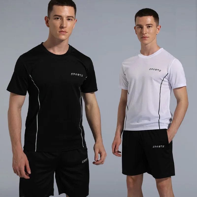 Conjunto de 2 piezas de ropa deportiva para hombre, camiseta de manga corta a rayas y pantalones cortos, chándal de verano, traje de sudadera de