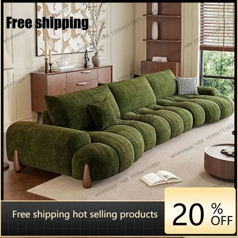 

LJY Retro style modern Schneier sofa Four person straight curved sofa interior elegant comfortable living room couch hotel furni